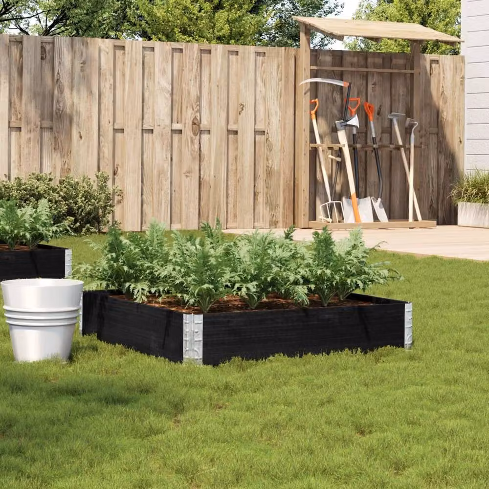 Berkfield Home Practical Garden Planter in Black, Solid Wood and Galvanised Steel, W: 100 cm – 2