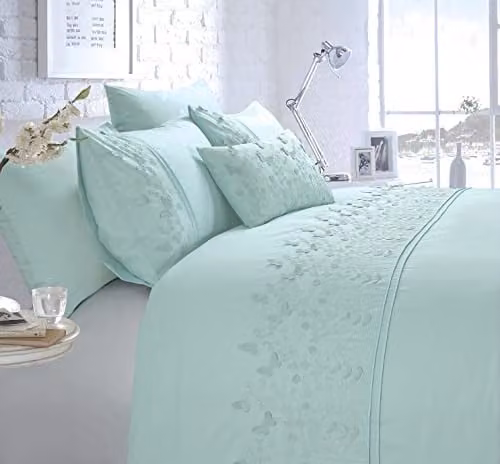 Rapport Home Papillon Polycotton Duvet Cover and Pillowcase Set in Duck Egg Blue, King Size (W: 230 cm, L: 220 cm)