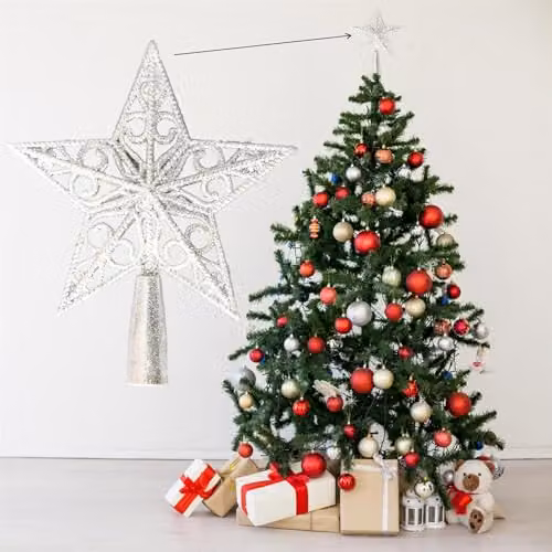 Shatchi Silver Glitter Star Christmas Tree Topper, 14.5 cm – 3