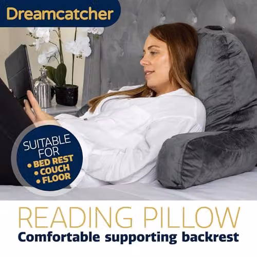 Dreamcatcher Grey Shredded Memory Foam Reading Pillow with Contoured Wedge Support and Removable Washable Velvet Cover – 2