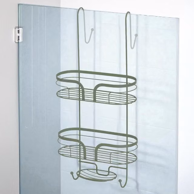Showerdrape Dante 2-Tier Metal Over Door Hanging Shower Caddy with Hooks in Green
