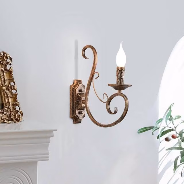 NIVOR Set of 2 Vintage Bronze Antique Iron Wall Sconce Lamps with E14 Glass Lanterns – 1