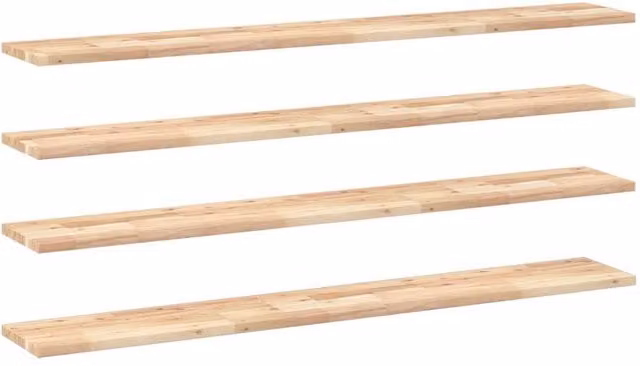 Berkfield Home Set of 4 Floating Shelves in Brown Untreated Solid Acacia Wood, W: 120 cm, D: 20 cm, H: 2 cm