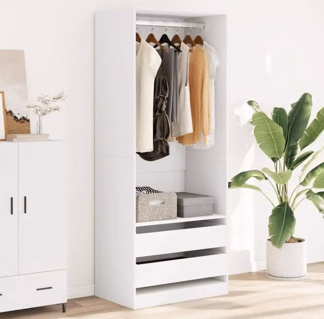 Berkfield Home White Modern Wardrobe with Integrated Drawers W/D/H: 80 x 50 x 200 cm