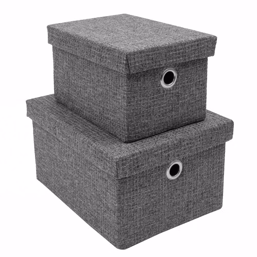 JVL Chroma Set of 2 Rectangular Lidded Fabric Storage Baskets with Handles in Anthracite Grey, W/D/H: 29.0 x 23.0 x 16.0 cm – 2