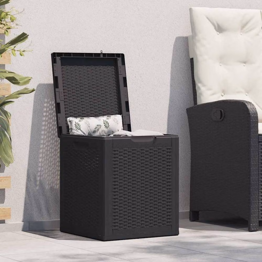 Berkfield Home Garden Storage Box 90L Black Rattan Plastic W/D/H: 51 x 44 x 43 cm – 2