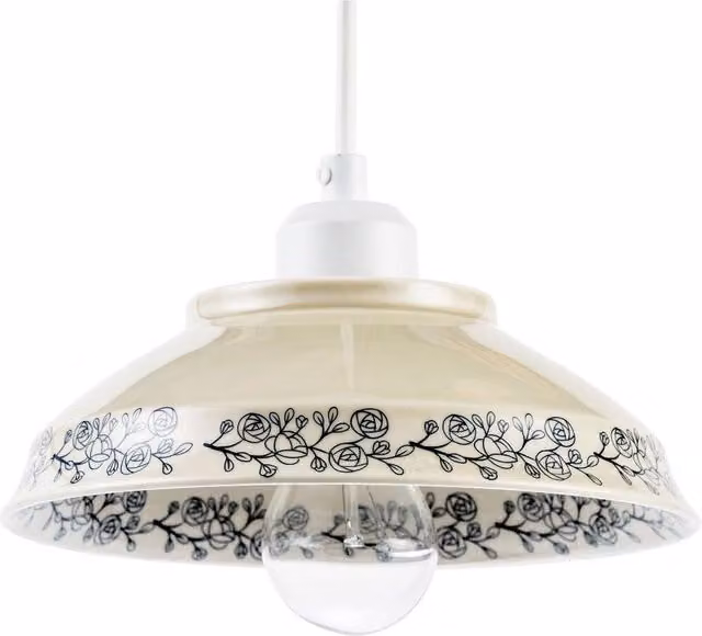 Happy Homewares Cream and Blue Ceramic Pendant Light Shade with Floral Design