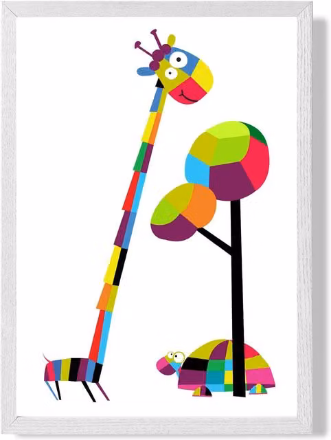 ARTZE Giraffe Bright Geometric Animal Framed Print, Multicolour, White Frame, A3