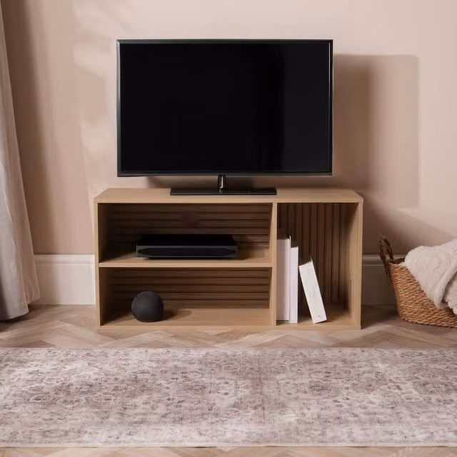 OHS Dallas 3 Cube Wood Effect TV Unit and Storage Shelf in Natural Brown