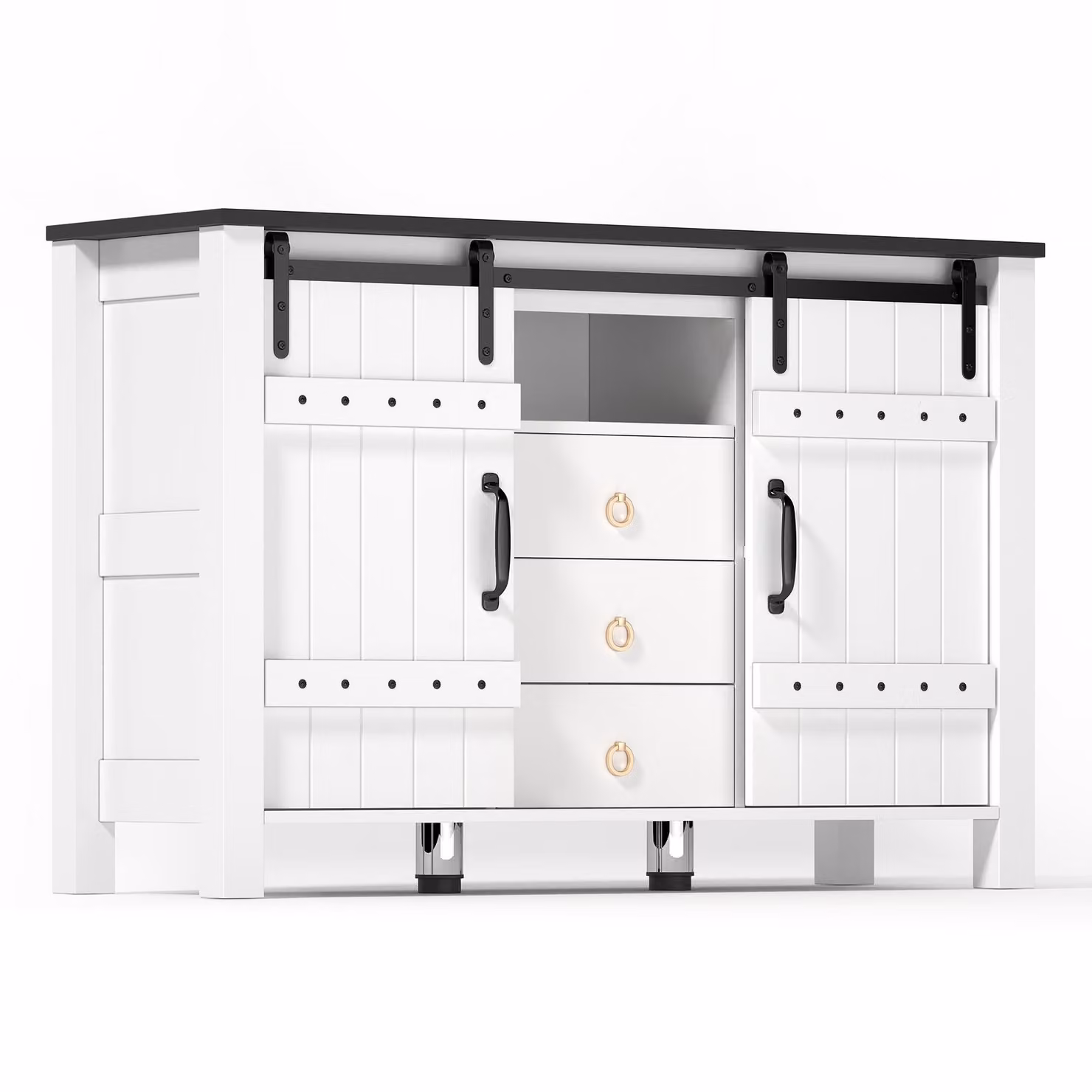 Aosom UK Rustic White Sideboard with 3 Drawers and Sliding Doors, W: 120 cm, D: 40 cm, H: 80 cm – 2