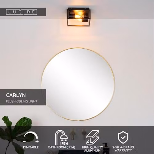 Lucide Carlyn Modern Flush Ceiling Light for Bathrooms, Black, IP54, E14 – 1