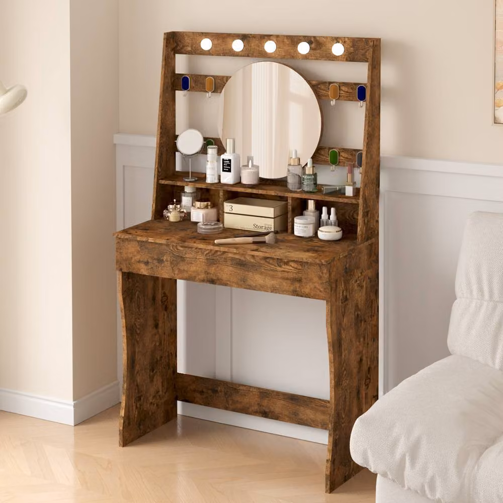 KEEPREAPER Hollywood LED Dressing Table with Adjustable Lighting in Brown – 9