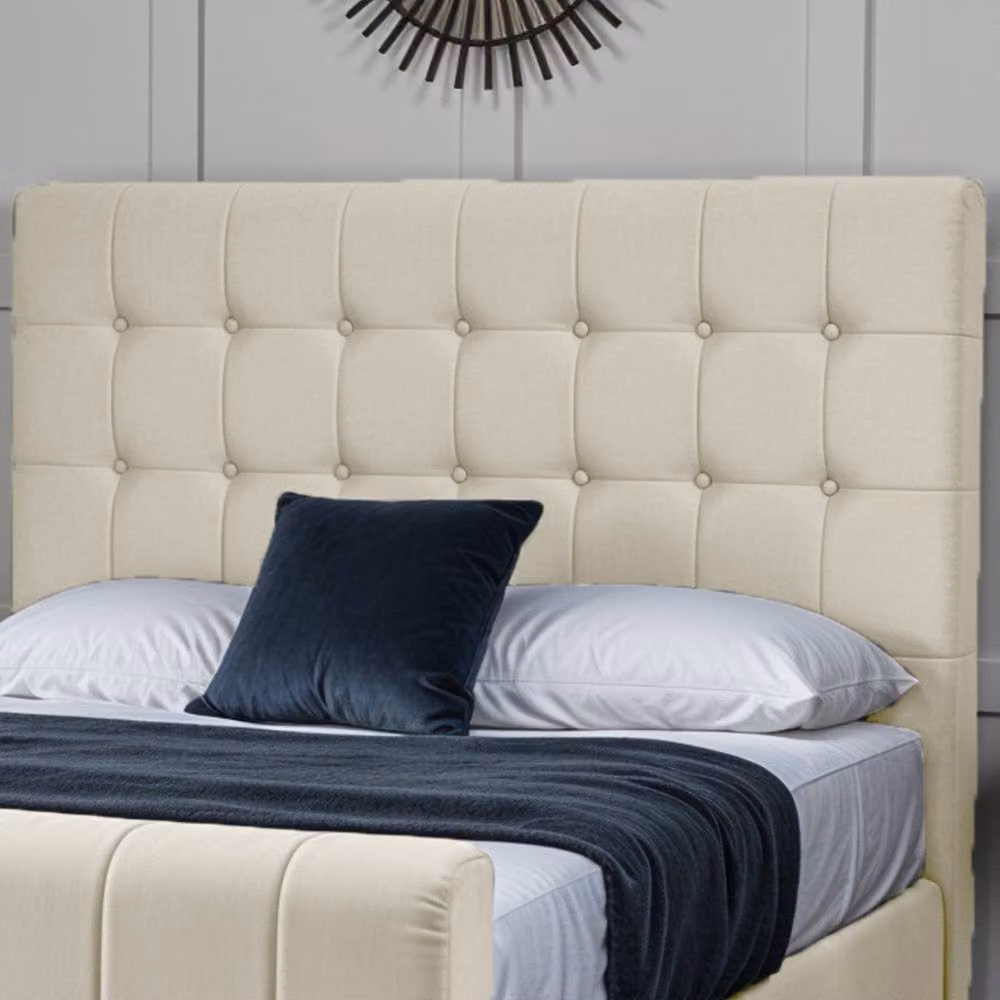 UK Bed Furniture Orlando Gas Lift Storage Upholstered Bed with 48 Inch Tufted Headboard in Beige, Size: Super King (200 x 200 cm) – 2