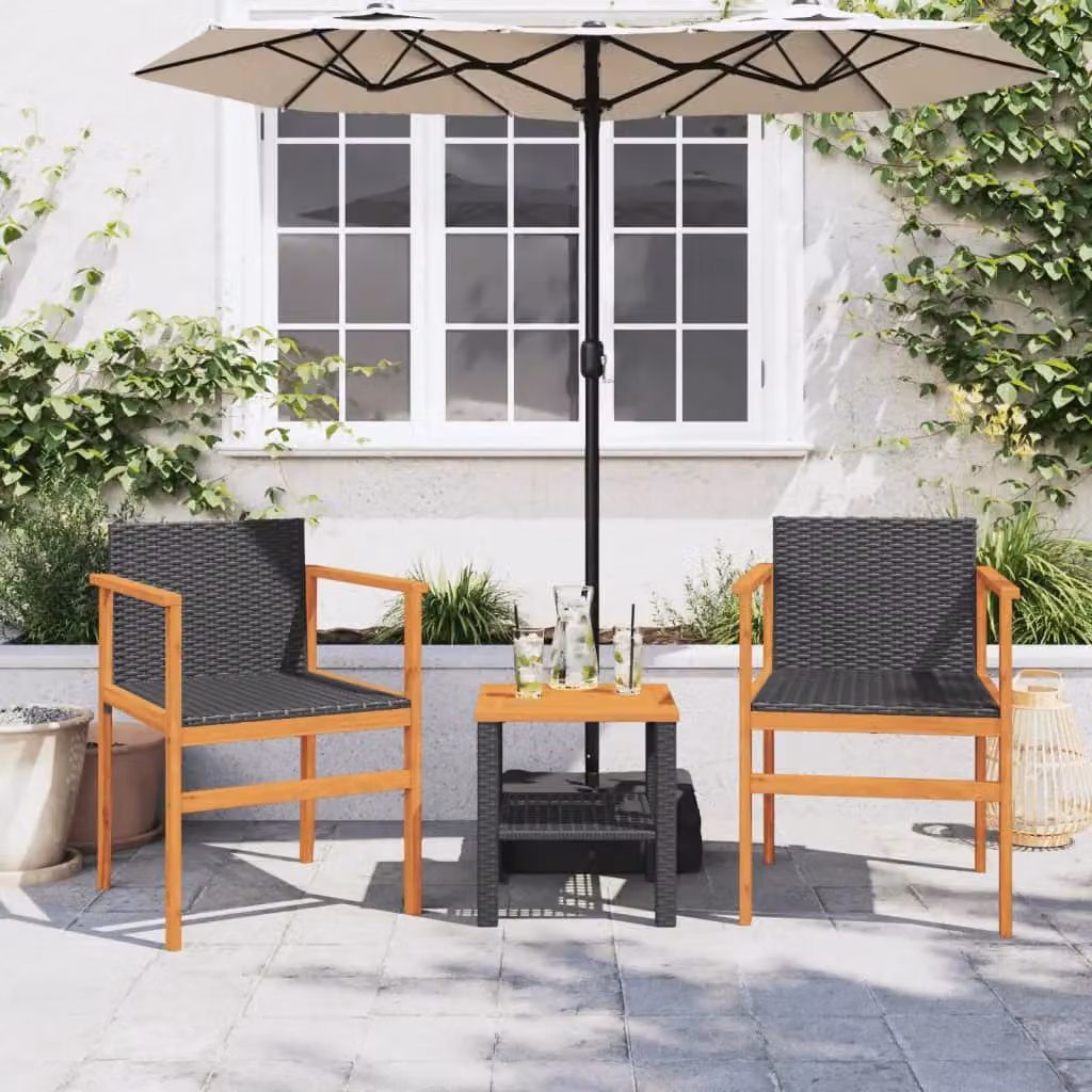 Berkfield Home Modern Black Poly Rattan and Solid Wood Garden Chairs, Set of 2 – 3