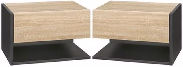 NESTLUNE Modern Wall Mounted Bedside Table Set in Brown – 1