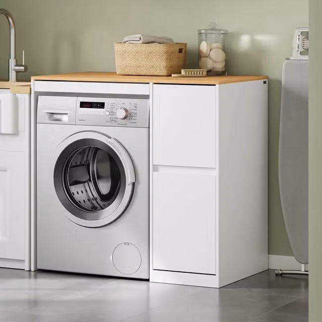SoBuy White Metal Laundry Cabinet with Pull-Out Drying Rack – 1