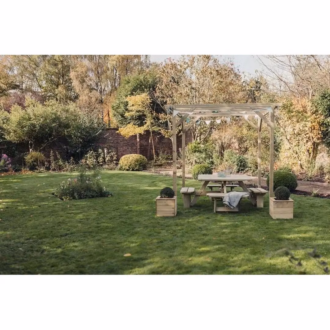 Churnet Valley Garden Furniture Ltd Brown Wooden Square Garden Table for 8 People W/D/H: 200 x 200 x 75 cm – 5