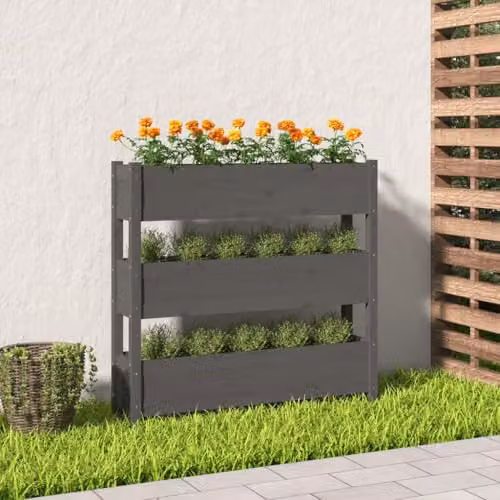 vidaXL Grey Wooden Raised Bed made of Solid Pine Wood W/D/H: 112 x 25 x 104.5 cm – 2
