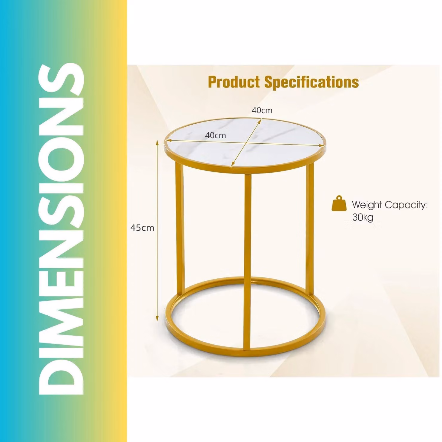 Pirlo Plush Set of 2 Round Gold and White Bedside Tables – 2