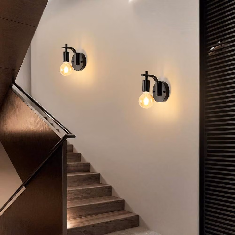 Goeco Set of 2 Vintage Industrial Metal Wall Lights in Black with E27 LED Compatibility – 6