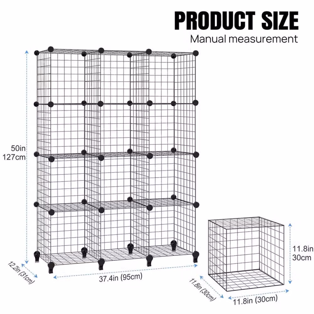 EONLION 12 Cube Wire Storage Shelves in Black, W/D/H: 127 x 50 x 30 cm – 2