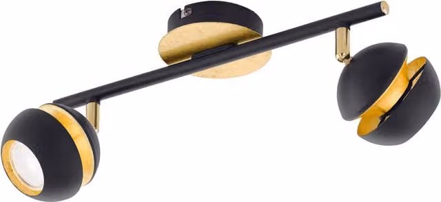 Loops Modern 2-Spot Flush Ceiling Light in Black and Gold with GU10 LED Bulbs