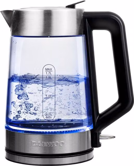 Daewoo Glass Kettle with Blue LED Illumination, 1.7 l, 3000 W Rapid Boil with Auto Shut-off, Transparent – 6