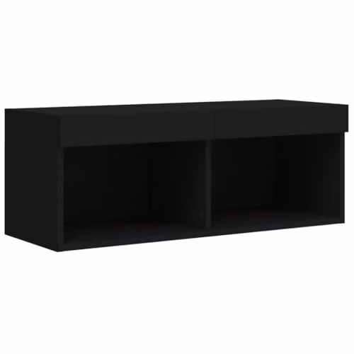 vidaXL Modern Black MDF TV Cabinet with Integrated LED Lighting, W/D/H: 80 x 30 x 30 cm