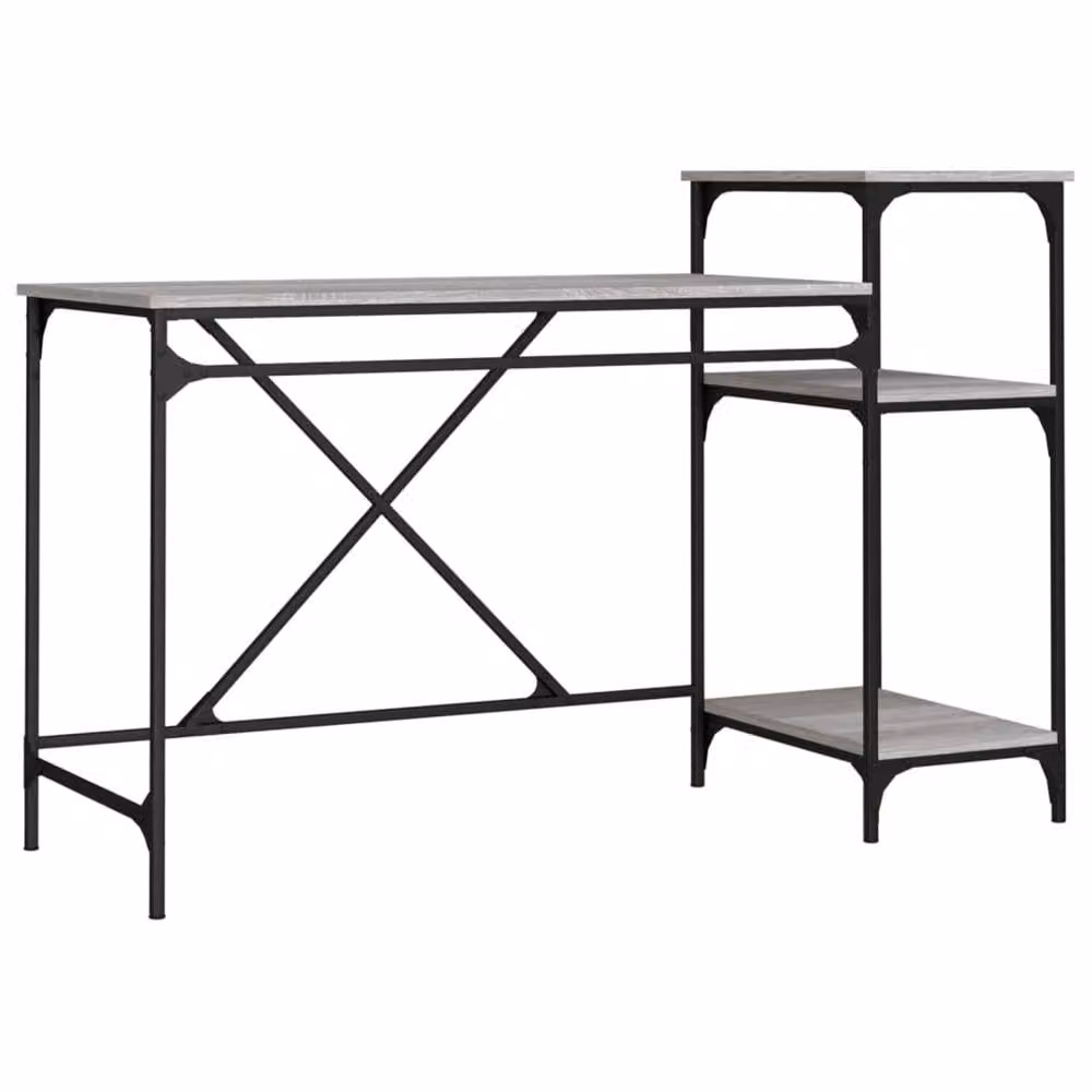 Berkfield Home Charming Writing Desk with Shelves in Grey Sonoma, W/D/H: 135 x 50 x 90 cm – 2
