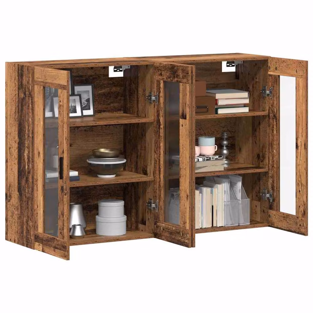 Berkfield Home Set of 2 Wall Mounted Cabinets in Brown Old Wood, W: 69.5 cm, D: 34 cm, H: 90 cm – 3