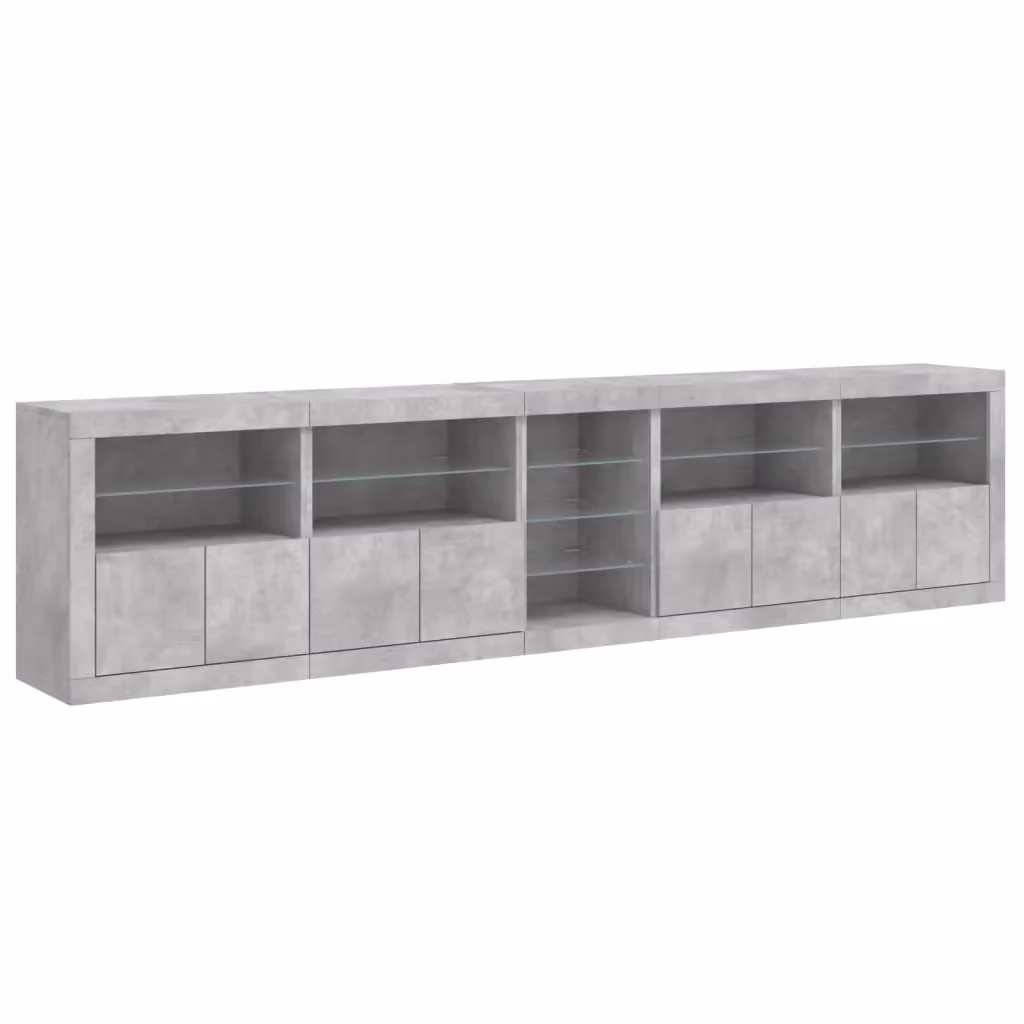 Berkfield Home Modern Sideboard with Integrated LED Lights in Concrete Grey, W: 283 cm, D: 37 cm, H: 67 cm – 4