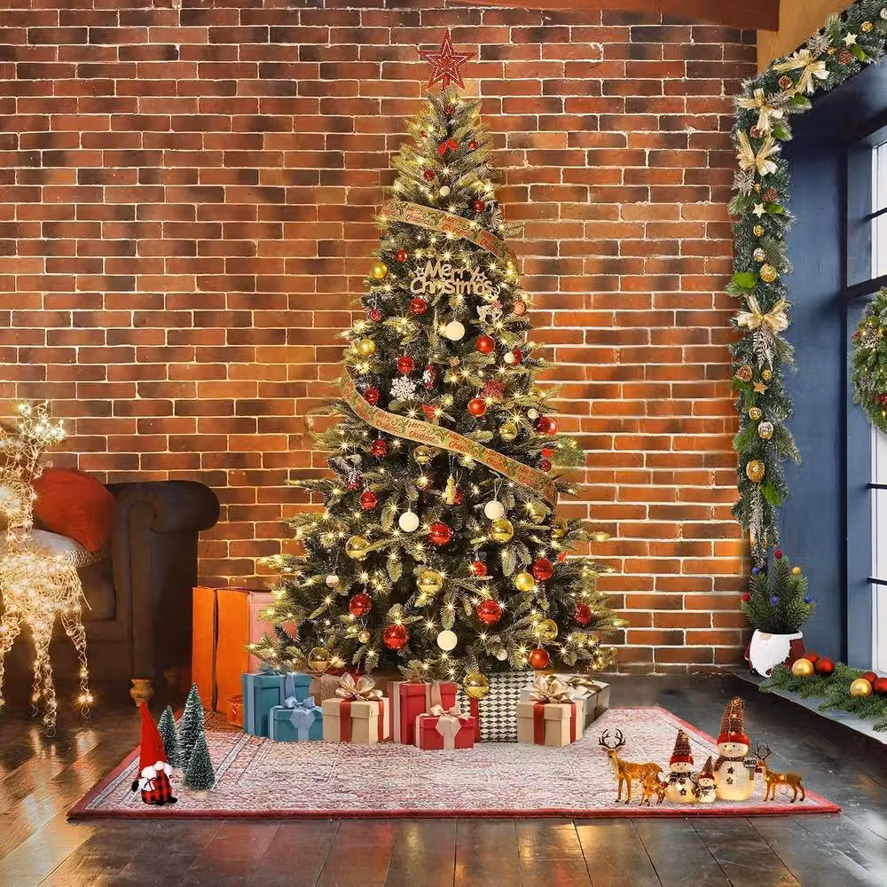 London Boutique Pre-Lit Artificial Pencil Christmas Tree with LED in Green, Height: 200 cm – 7