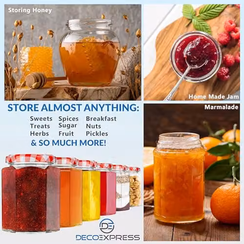 Deco Express Glass Preserving Jars with Airtight Screw Lids, Red, 6 Pack, 250 ml – 4