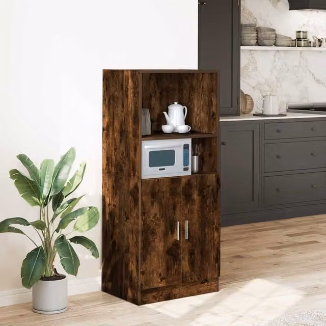 Berkfield Home Modern Kitchen Tall Cabinet in Brown Smoked Oak, W/D/H: 57 x 41.5 x 131.5 cm