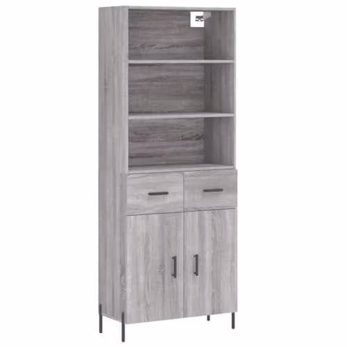 vidaXL Modern Grey Sonoma Highboard with Hinged Doors and Internal Shelves, W: 69.5 cm, D: 34 cm, H: 180 cm – 1