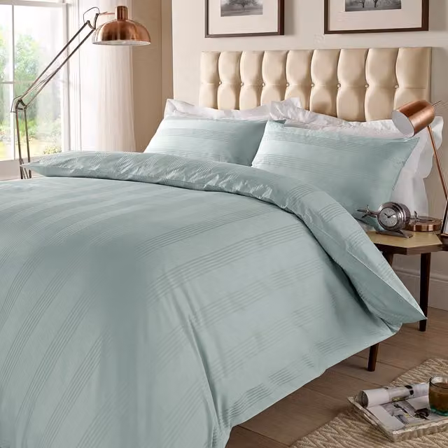 Roseley Blue Striped Cotton Duvet Cover Set, Single, 90 x 190 cm
