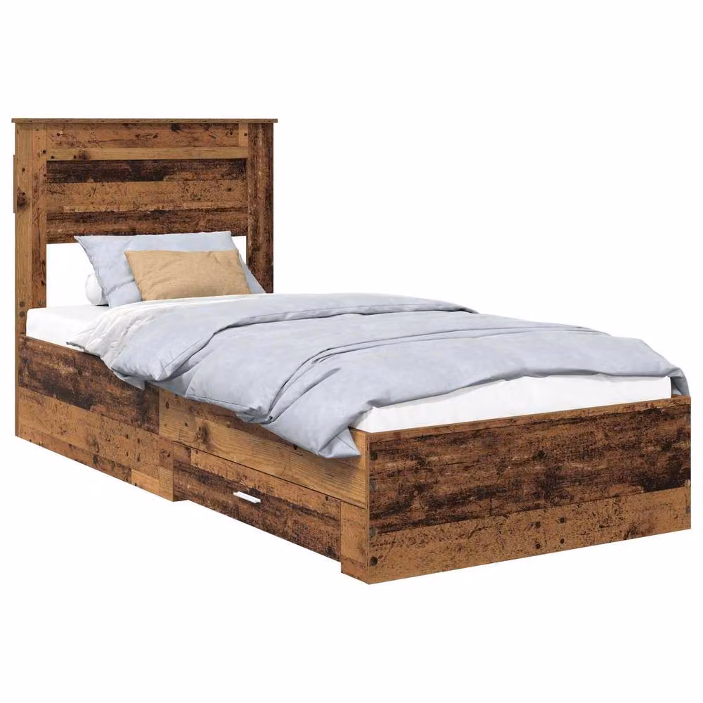 Berkfield Home Bed Frame with Headboard in Old Wood Brown, W/D/H: 90 x 200 cm – 2