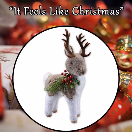 VFM e-Store Christmas Standing Deer Decoration in Grey and White, H 38 cm x W 10 cm x D 10 cm – 7