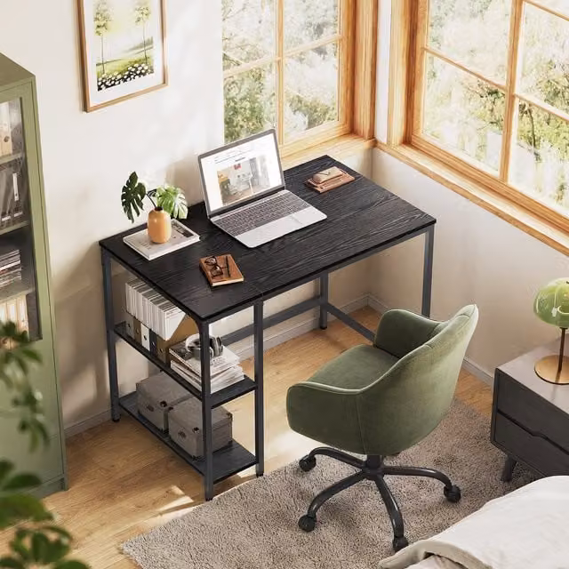 VASAGLE Industrial Computer Office Desk with Shelves, Black