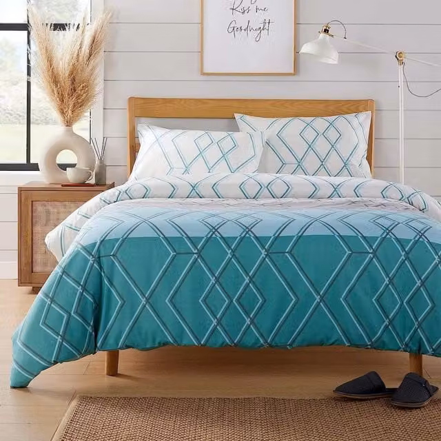 NewEdgeBlinds Havanna Geo Graphic Duvet Cover in Petrol Blue, 90 x 200 cm