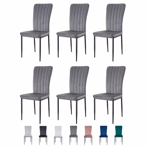 mcc direct Elle Set of 6 Velvet High Back Dining Chairs in Dark Grey with Metal Legs