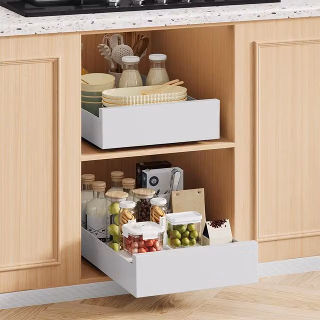 Living and Home Metal Pull-Out Kitchen Cabinet Spice Rack and Drawer Organiser in White – 1