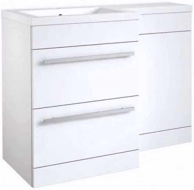 Clifton White Left Hand 2 Drawer Combo Unit with L Shape Basin, Width: 110 cm