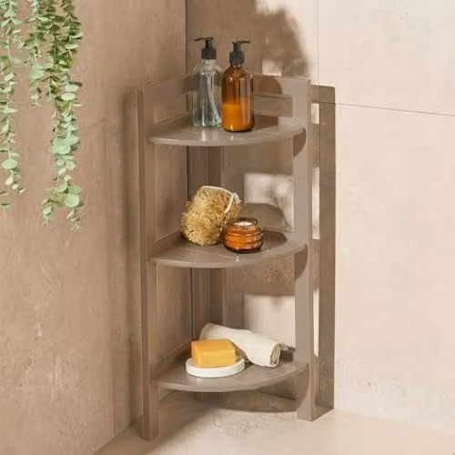 OHS 3 Tier Wood Corner Shelving Unit in Natural, H 65 x W 23 x D 23 cm – 1