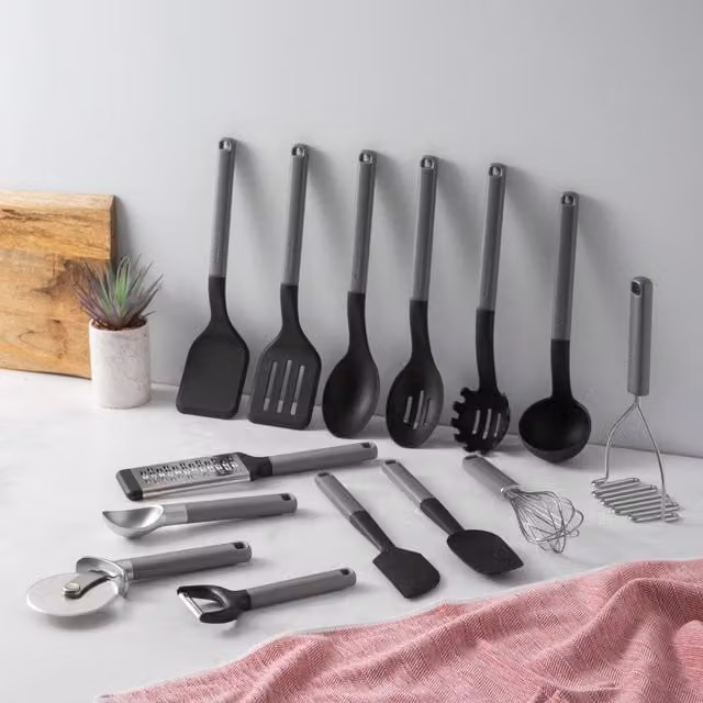 KitchenAid 14-piece Silicone and Stainless Steel Kitchen Utensil Set in Grey