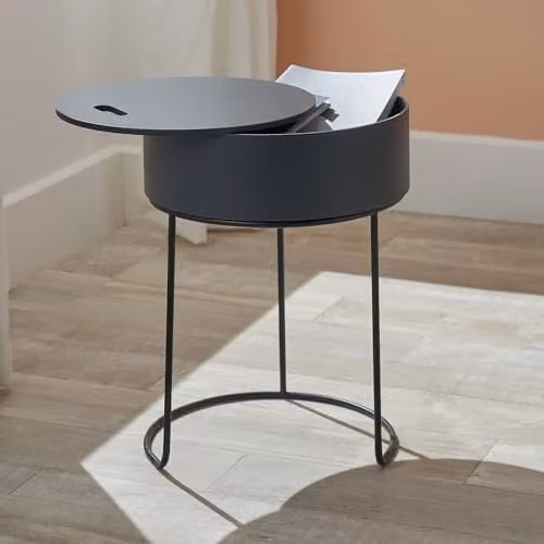 Pacific Lifestyle Industrial Wooden Storage Coffee Table with Metal Frame in Dark Grey, W/D/H: 51.5 x 38.0 x 38.0 cm