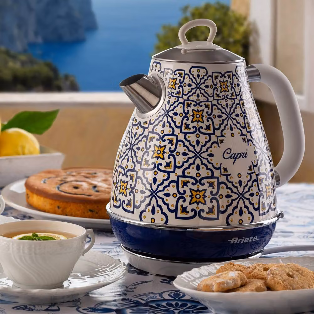 Ariete Capri Jug Kettle and 4 Slice Toaster Set in White with Italian Tile Design – 2