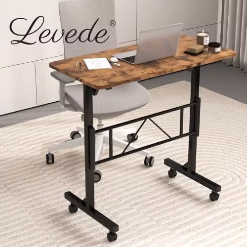Levede Height Adjustable Mobile Standing Desk in Brown, W/D/H: 80 x 40 x 75 cm – 6