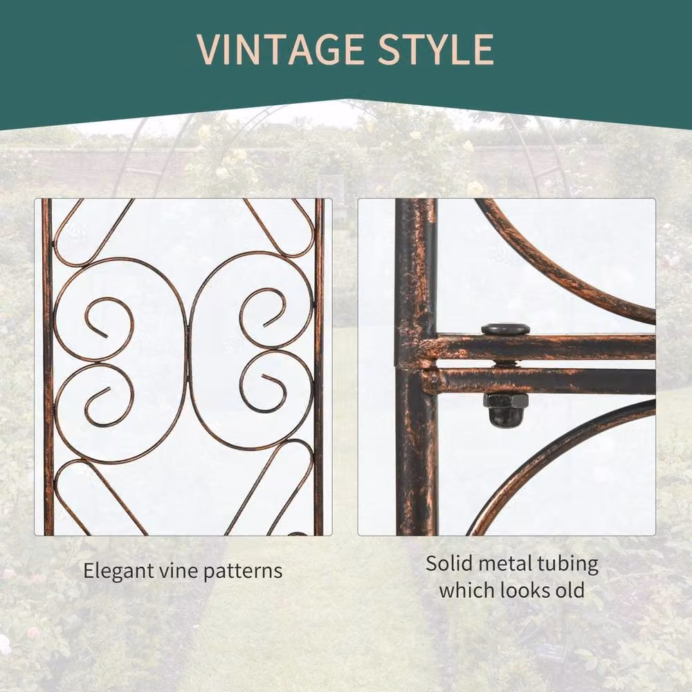 VOGREX Metal Garden Arch Arbour in Bronze for Climbing Plants, H 226 x W 120 x D 30 cm – 2