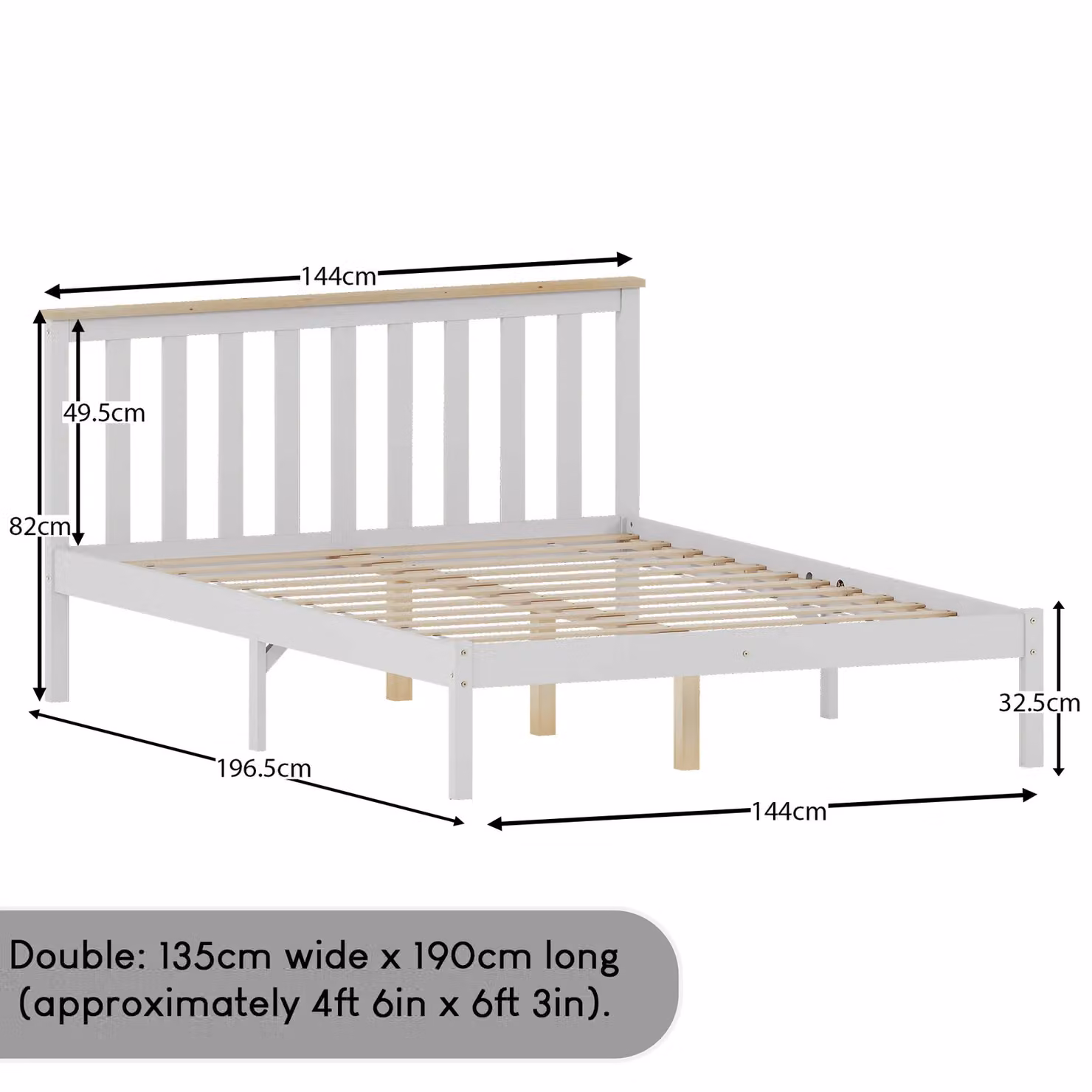 Vida Designs Milan Solid Wood Bed in White, W/D/H: 140 x 200 cm – 2